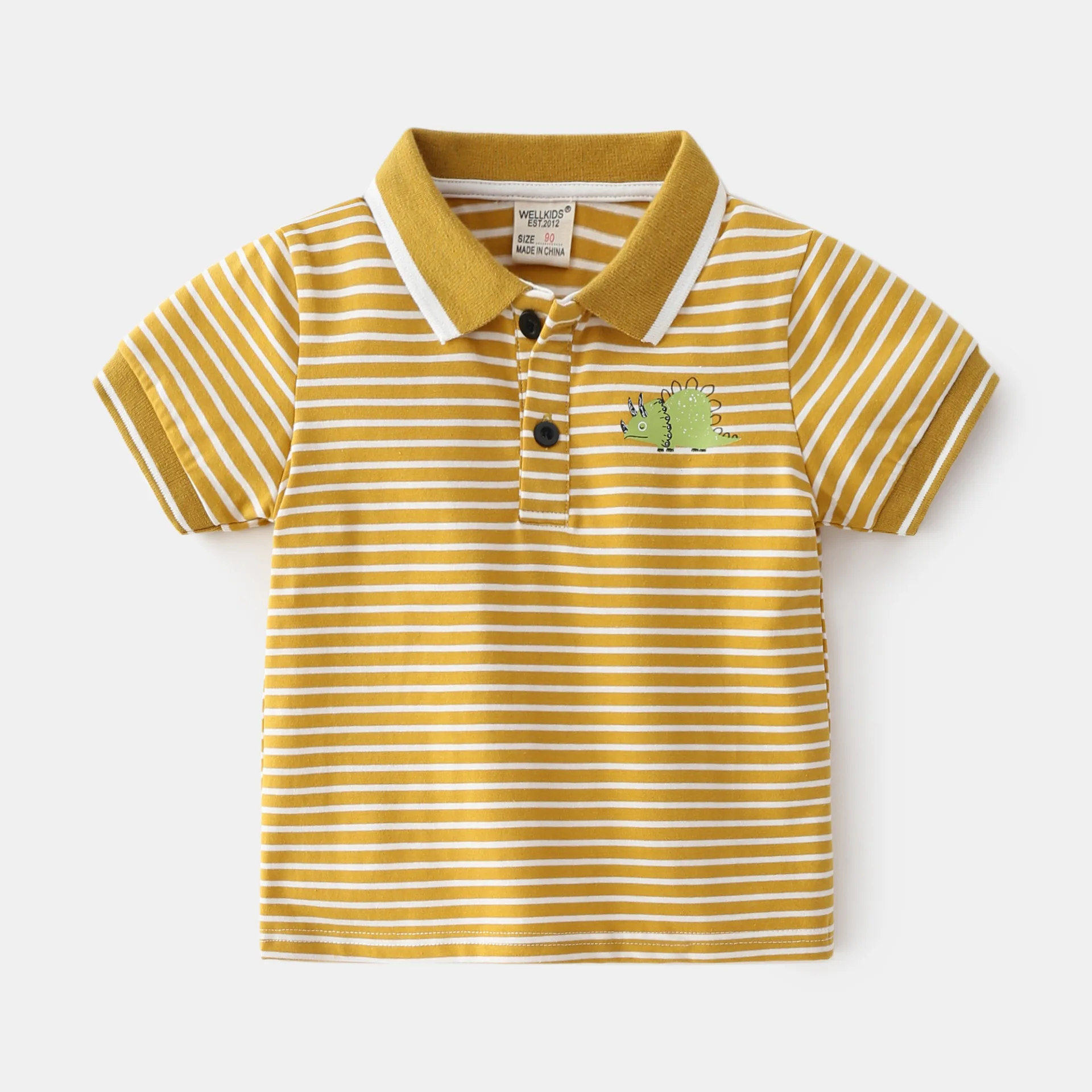 Summer Boys Short Sleeve Casual Cotton Cartoon Embroidered T-shirt, Children's Contrast Color Striped Polo Shirt Top 3-8 Years image 3