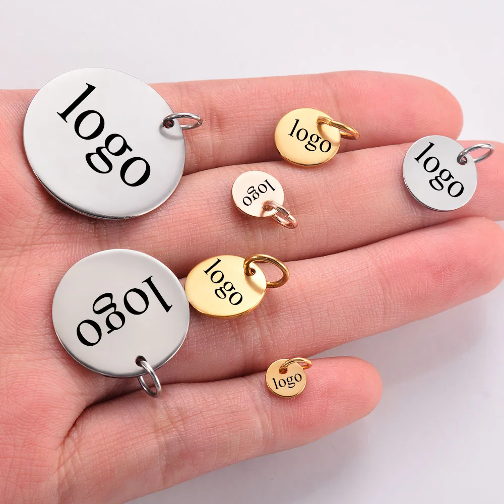 20pcs/lot Stainless Steel Customize logo Tags Charms for DIY Jewelry Making Personalized name logo disc 3 Colors