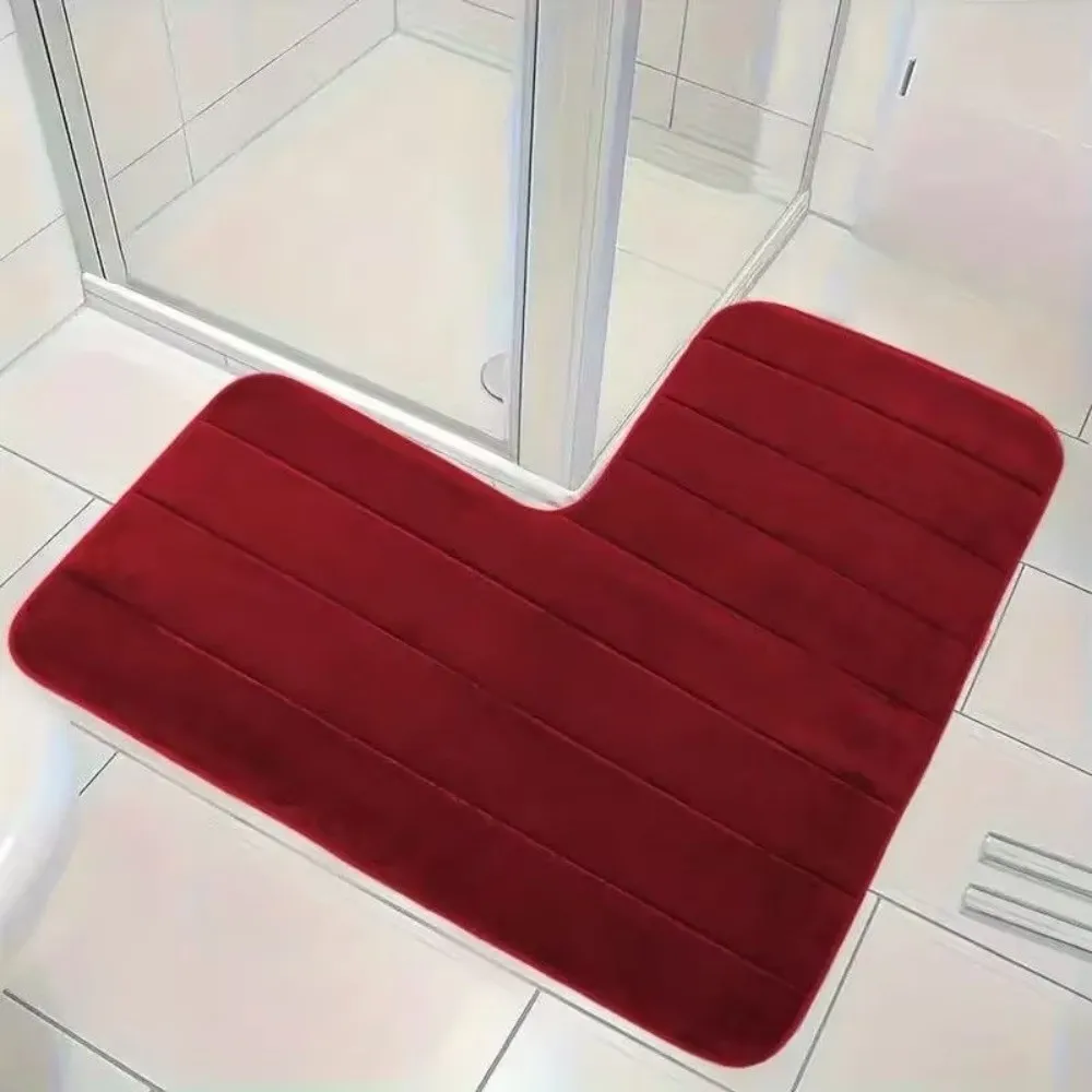 Home Decor Coral Velvet L-Shaped Bathroom Floor Mat Wear-Resisting Right Angle Shower Room Mat Striped Absorbent Foot Mat Toilet