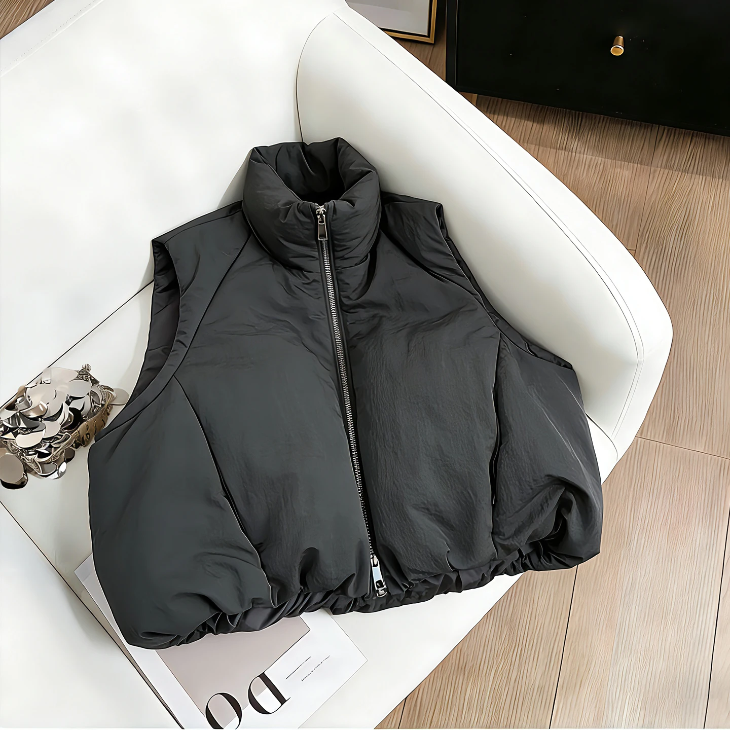 

American Sle Trendy Brand Design Simple Stand Collar Cotton Vest Outerwear Women's Autumn Winter Faion Versatile Loose Sl...