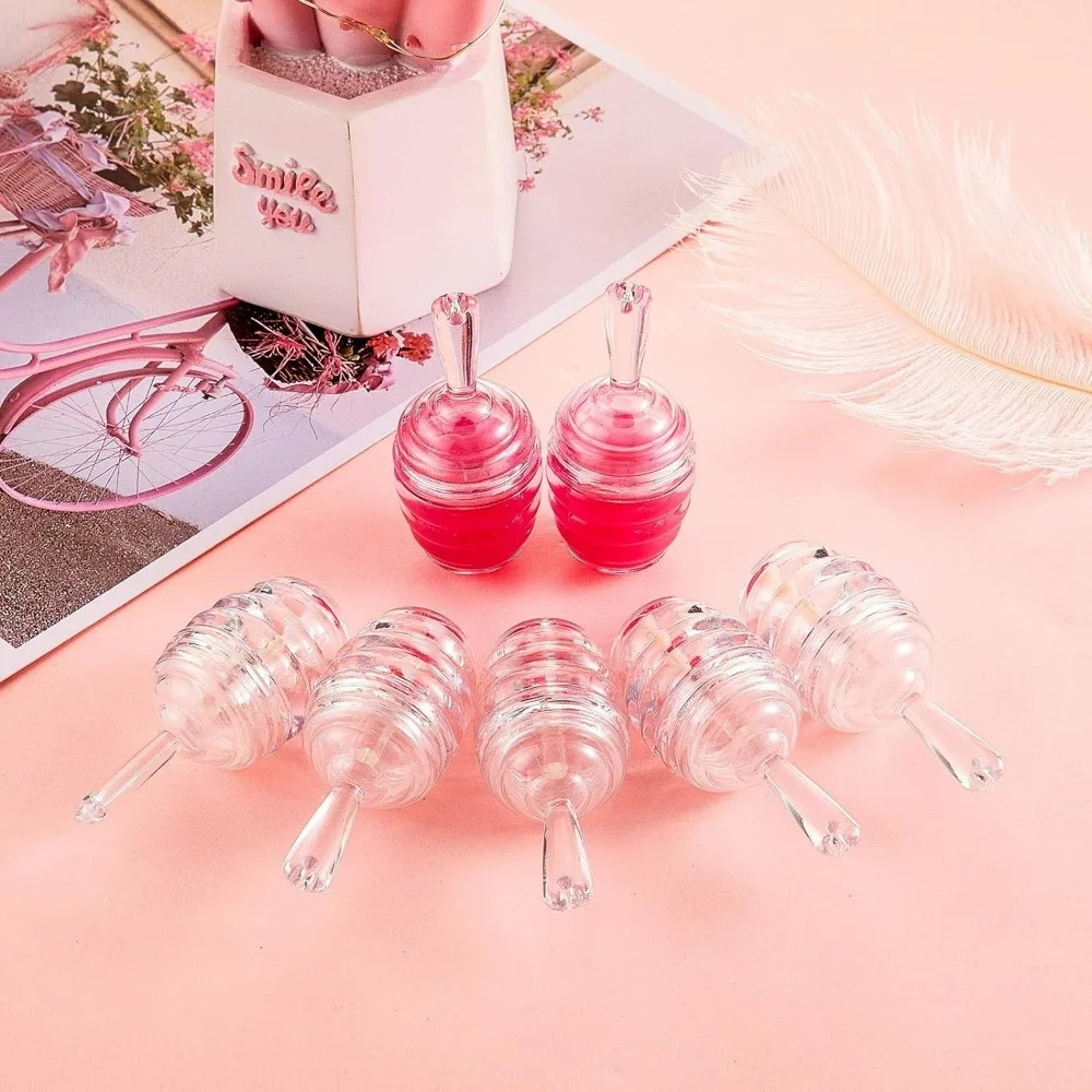 15PCS 6ML Empty Plastic Honey Pots Shaped Lip Gloss Tube Mini Clear Refillable Lip Balm Container with Funnels for DIY Cosmetics