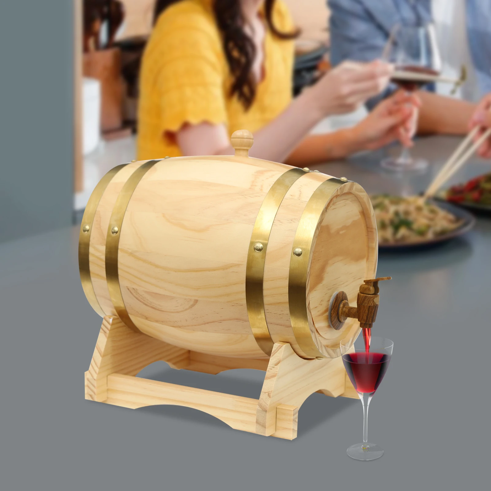 5L Pine Wood Wine Barrel with  - Home Bar Stand 评论和价格