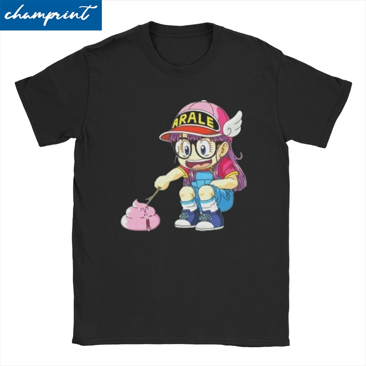 Arale Poking Poop Dr Slump T Shirts Men Women's Cotton Vintage T-Shirt Unchi-kun Anime Tee Shirt Short Sleeve Graphic Printed