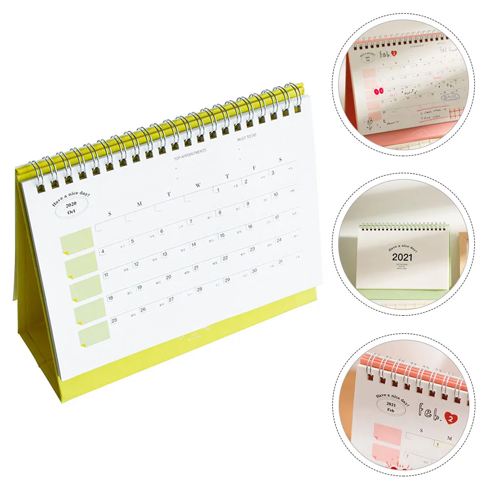 

Coil Calendar Book Spiral 2021 Standing Modern Design Simple for Desktop 180g Paper Self-standing