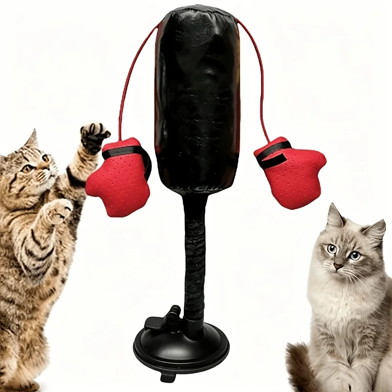 Cat Mini Boxing Punching Bag Toy Suction Cup Base Interactive Kitten Play Toy Stress Relief Pet Scratching Toy for Indoor Cats