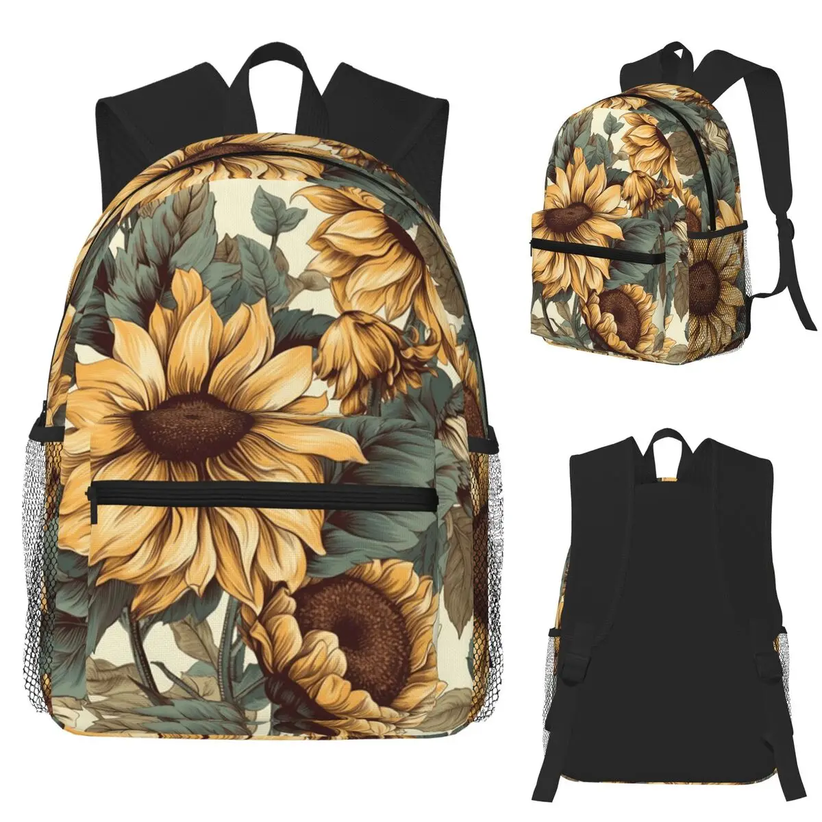 

Golden Sunflower Cluster Vintage Botanical Drawing Student Backpack School Bag Hiking Travel Daypack Bookbag Shoulder Bags