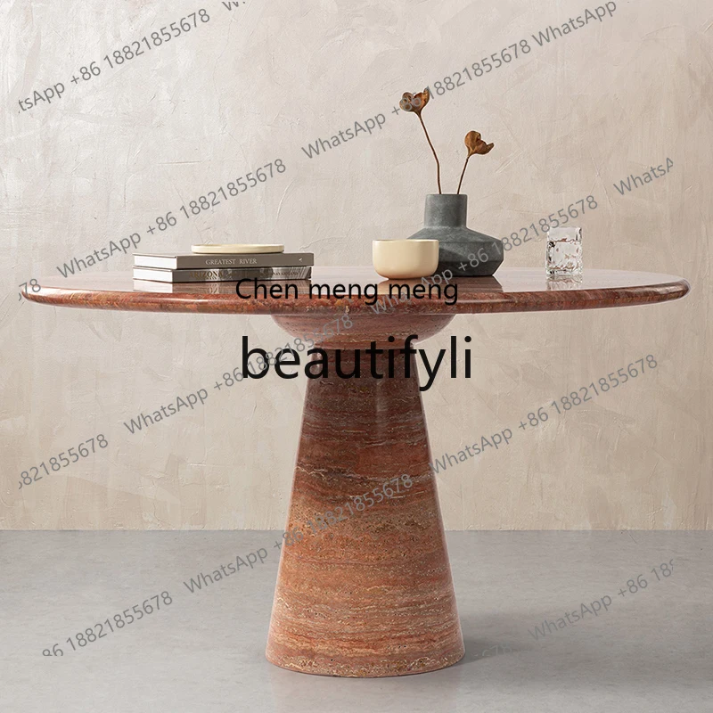 Natural travertine dining table designer household dining room table Italian wabi-sabi wind light luxury round dining table