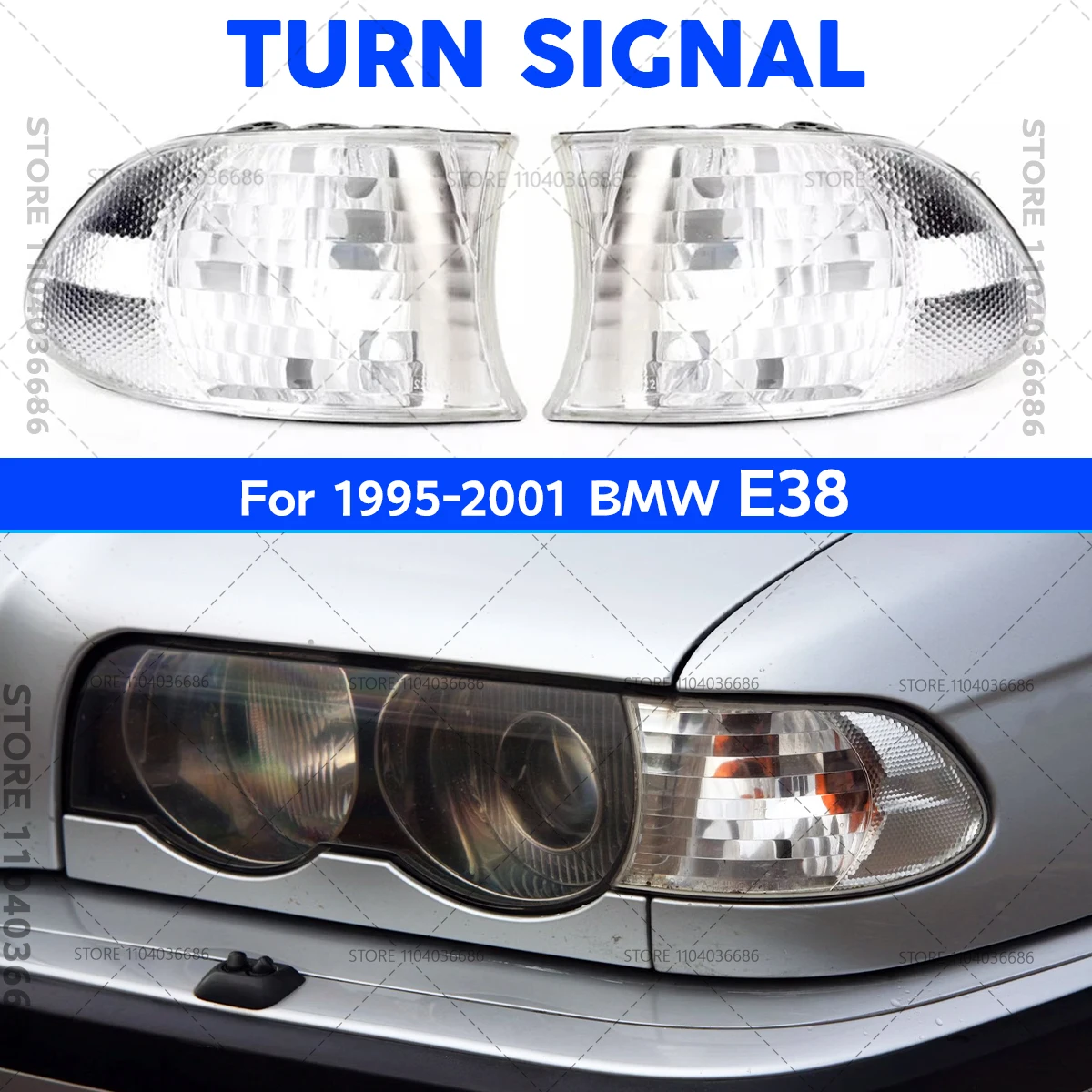 

For 1995 1996 1997 1998 1999 2000 2001 E38 BMW 740i 740iL 740iLP 750iL Front Turn Signal Corner Lights Parking Lamps (No Bulbs)