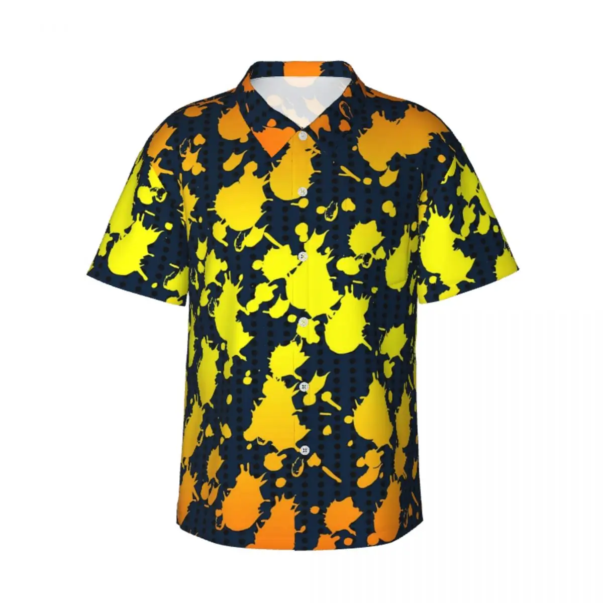 Brush Print Summer Shirt Men Beach Gradient Splash Casual Shirts Short Sleeves Y2K Street Custom Vintage Oversize Blouses