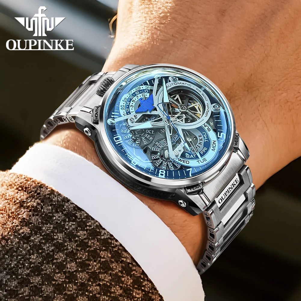 OUPINKE 3278 Luxury Skeleton Flywheel Automatic Watches For Man Original Italian Designer Collaboration Mechancial Men's Watches