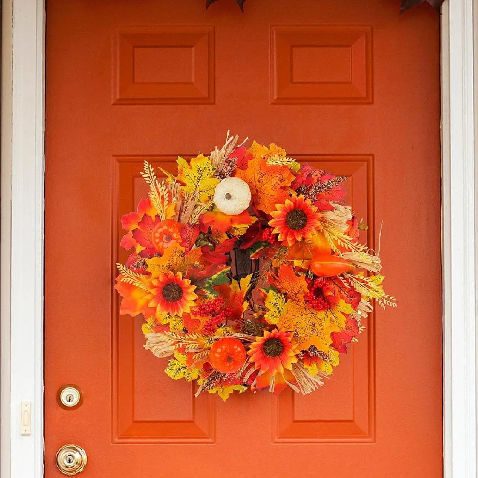 إكليل الخريف مقاس 16 بوصة للباب الأمامي، إكليل واقعي مصنوع يدويًا ومتعدد الاستخدامات