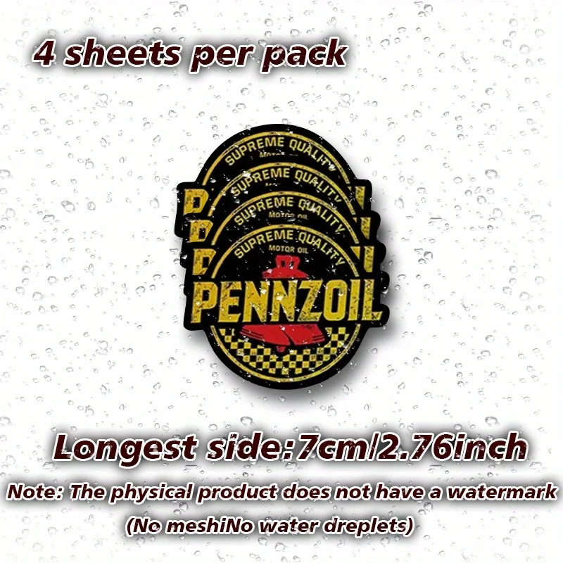 4 قطع من ملصقات شعار زيت السباق العتيق Pennzoil، ملصقات ديكور للسيارات والدراجات النارية على طراز الرسوم المتحركة #2