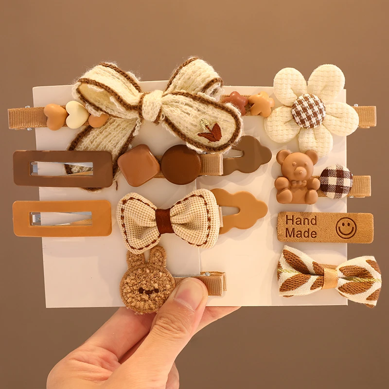 7 Pcs/Set Nwe Children Cute Brown Color Bow Heart Flower Ornamentr Hair Clips Baby Girls Barrette Hairpins Kids Hair Accessories