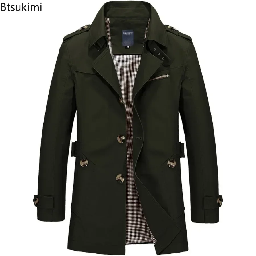 Fashion New Men Trench Coats 100% Cotton Casual Business Trench Jacket Elegant Male Single Breasted Windbreak Mid-length Jackets