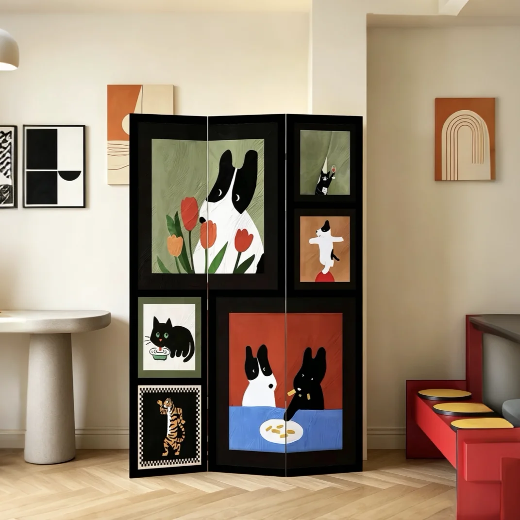 Dopamine cartoon animal screen partition hotel room personalized decoration home foldable mobile sofa background