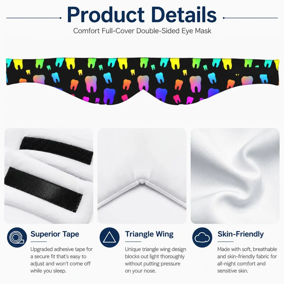 Rainbow Teeth sleep mask Light Blocking Portable Eye Cover for Girls Boys Office Nap Party Gift Eyeshade eyepatch - view 4