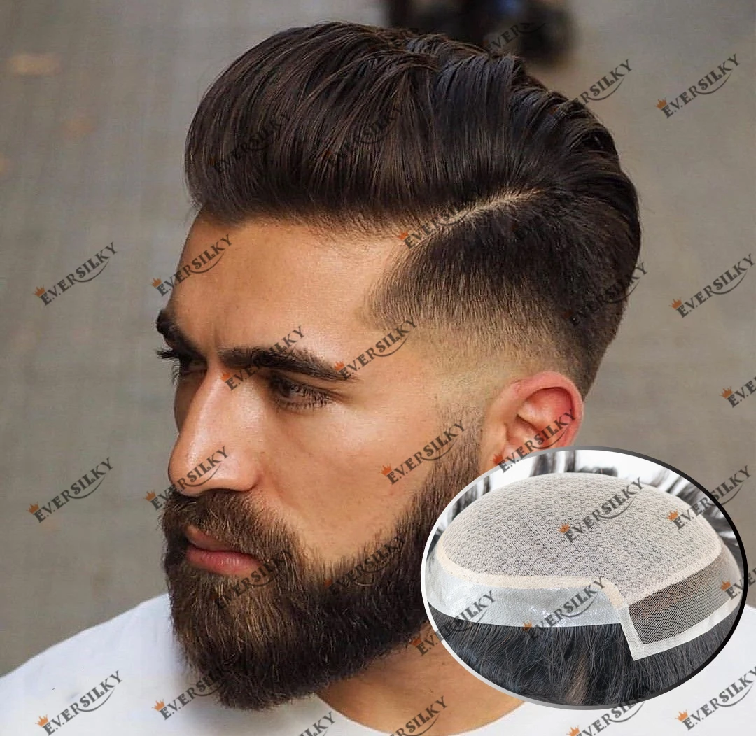 

Natural Hairline Men's Silk Base Lace Front Virgin Hair Toupee Natural Color Bleach Knots Hair Replacement Wig Male Hair Prosthe