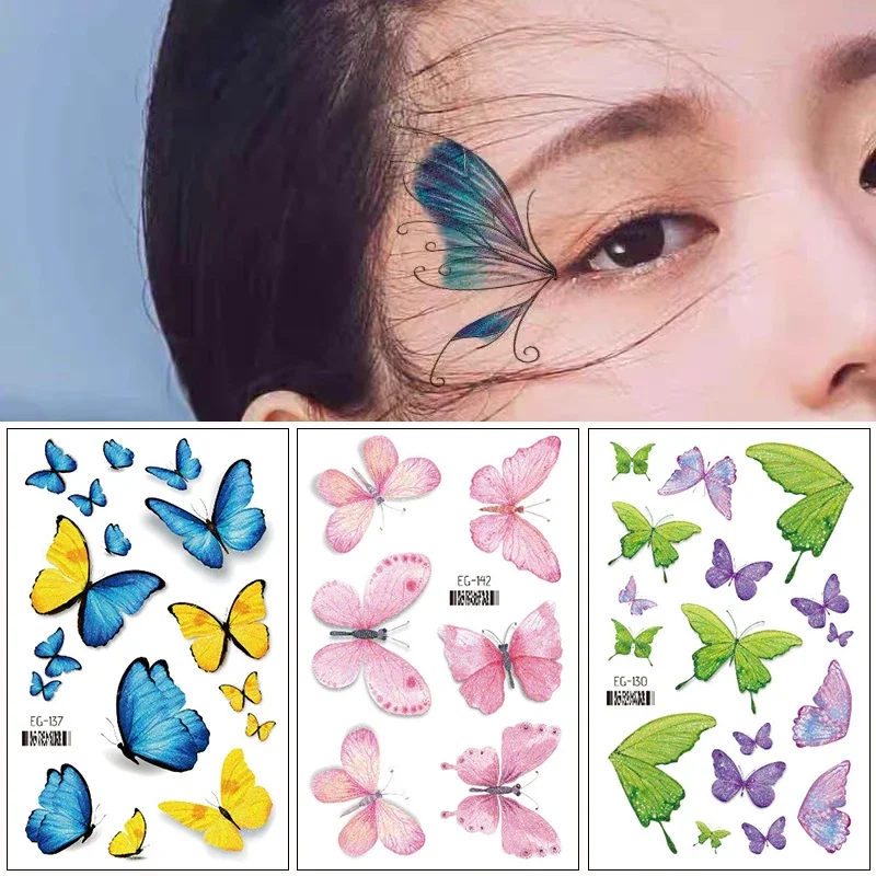 5 sheets Fairy Shiny Glittering Butterfly Tattoo Sticker 3D Sexy Face Eyes Jewels Tattoo Halloween Party Body Art Decoration Gem