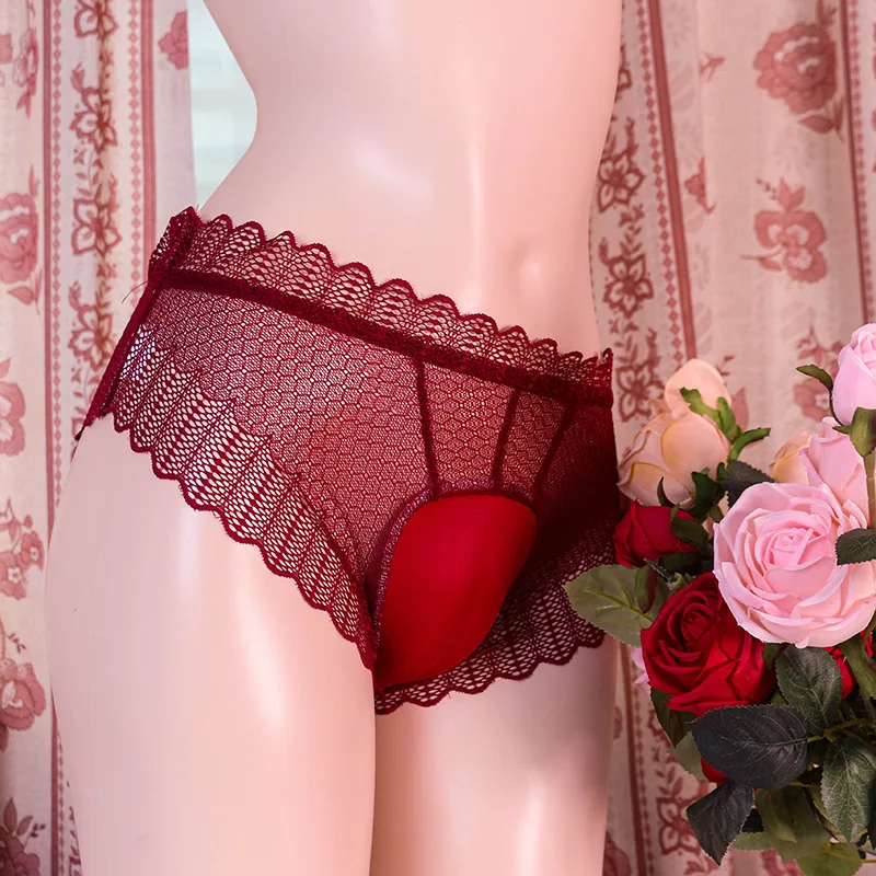 Mutandine sexy da uomo Mutandine da uomo a vita alta di grandi dimensioni Stretti slip in pizzo con linea di abalone trasparente ultrasottile