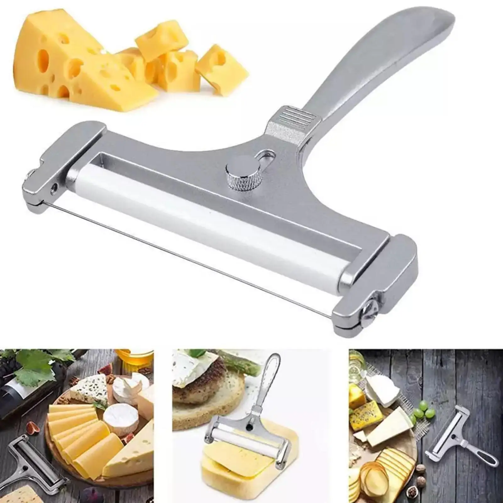 Rebanador de queso de espesor ajustable, cortadores de queso pesados con cables para mantequilla de queso semiduro suave con cables de corte