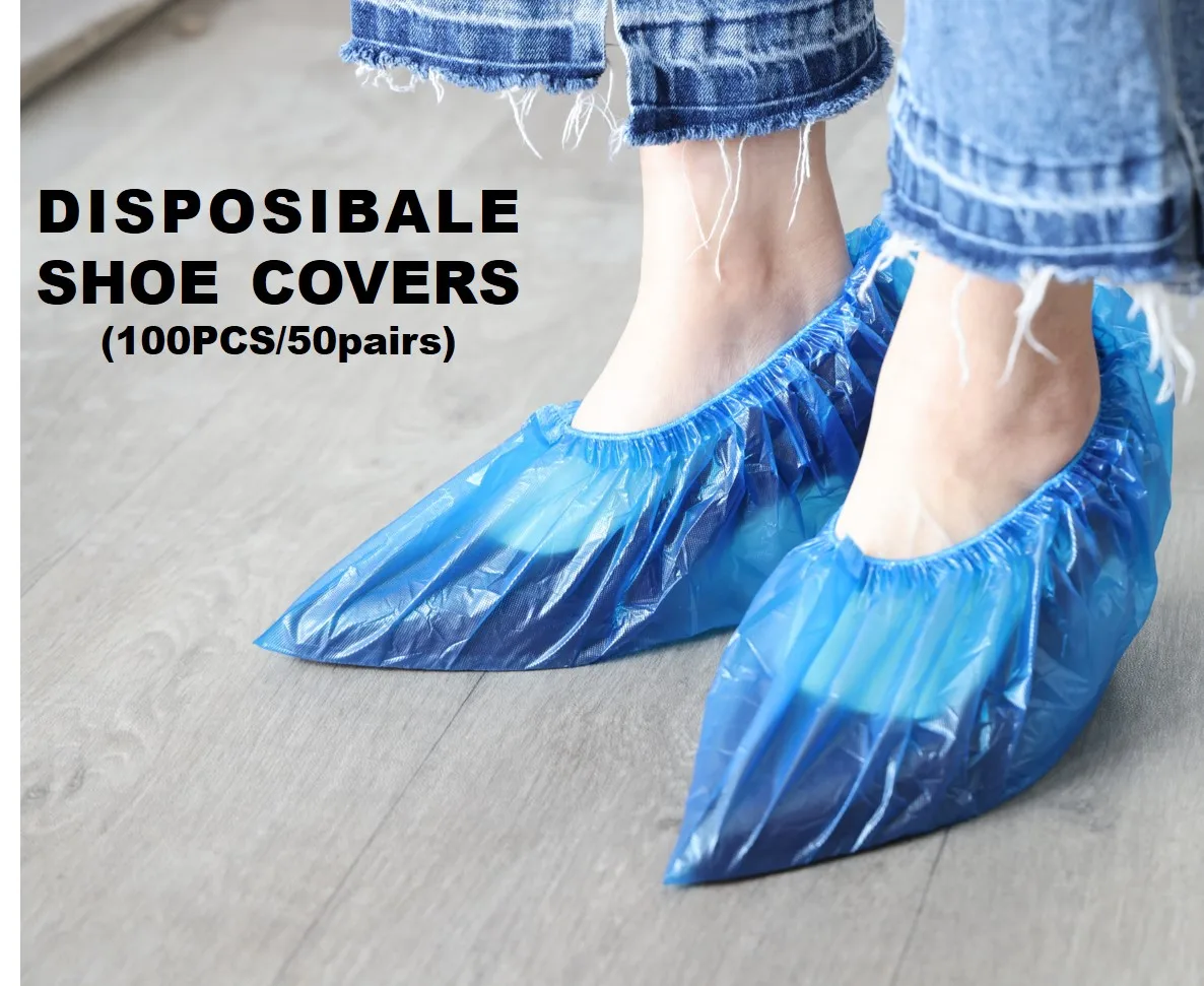 Ecumavin Shoe Covers Disposable/100 PCS (50 Pairs)/Non slip, Durable, Water-proof/CPE material, BLUE/Used for Indoor and Outdoor