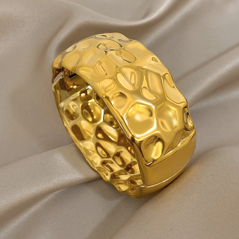 

DODOHAO Retro Smooth Stainless Steel Bangle Bracelets Women Punk Waterproof Gold Color Wide Bracelet Party Jewelry Accessories