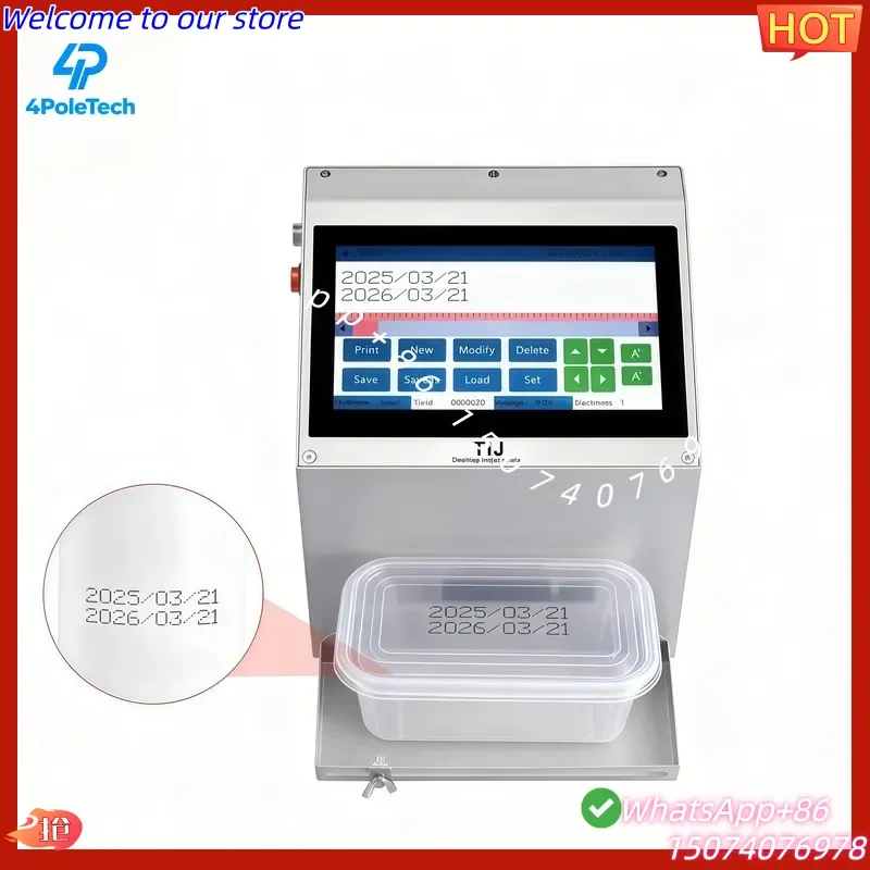 2026 4POLETECH High Quality Small Desktop Inkjet Label Printer for QR Code&Barcode Printing on Disposable Plastic Food