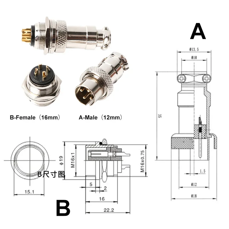 GX16 2 3 4 5 6 7 8pin Reverse-mounting Aviation Plug DF16 Soldering Connector M16F Signal Socket M16F 300/500V Male Female Set