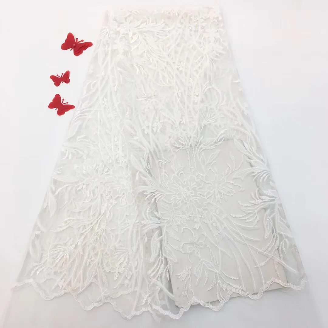 

2019 High Quality White color African net lace French tulle lace bridal wedding Russia lace fabric with stones RF92