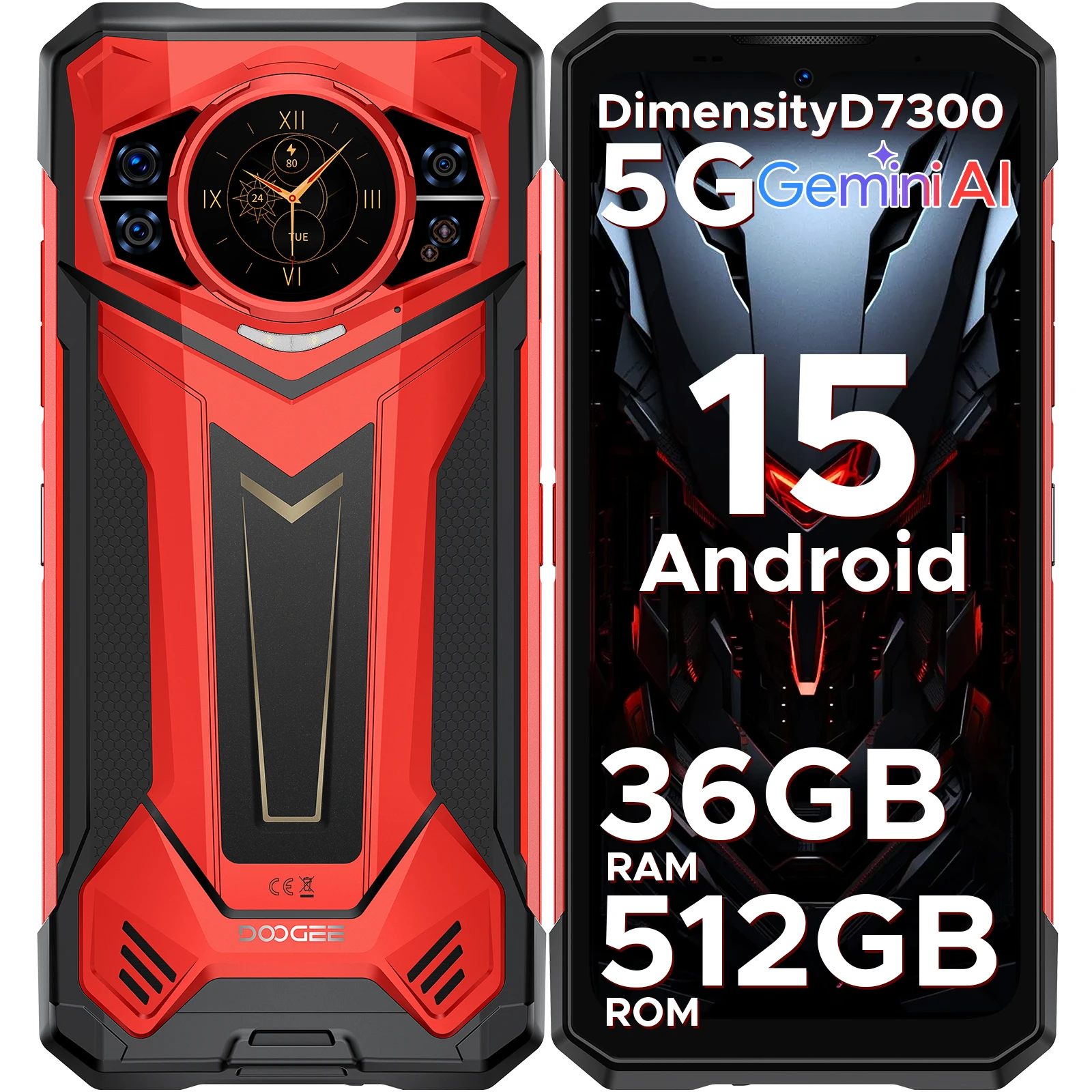 DOOGEE S200 Plus Robuuste telefoon 36GB RAM + 512GB ROM Dimensity 7300 11000mAh 66W 6.72” 120Hz Dimensity 7300 100MP NFC Smartphone