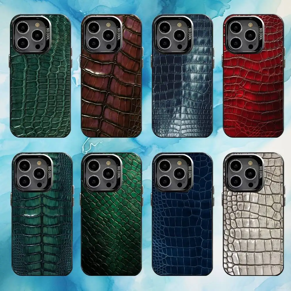 

Crocodile Leather Phone Case For iPhone17,16,15,14,13,12,11 Plus,Pro Max Black Candy silver phone case