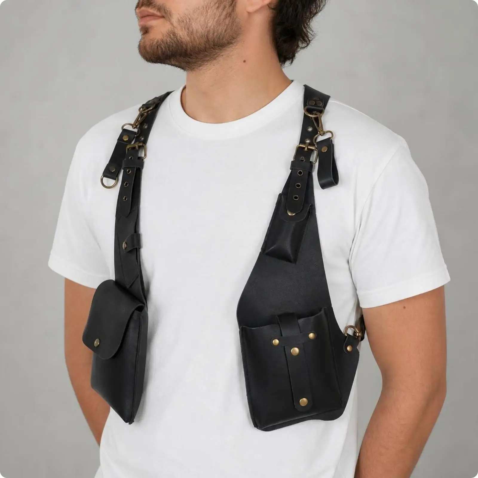 Crossbody Harness Bag with Pouches Versatile Steampunk Harness Bag Pouch Lightweight Purse Compact for Cosplayers, Cosplay
