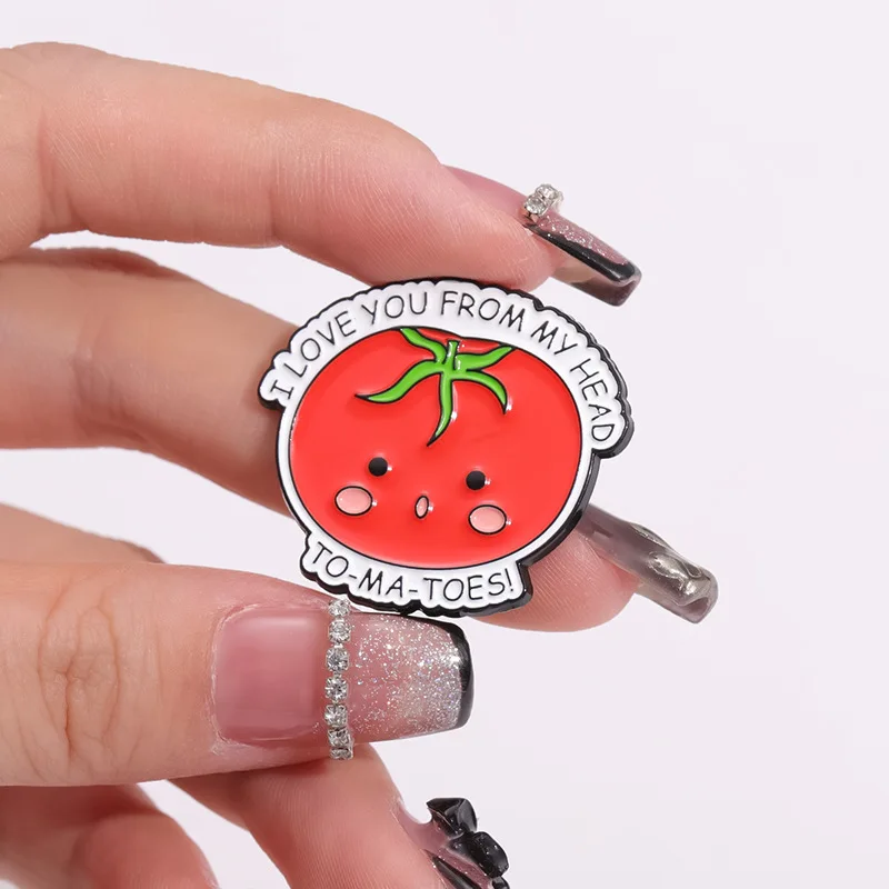 Cute Fruit Peach Pear Tomato Brooch Enamel Pins Positive Quotes Chin Up Friend I Believe In You Brooch Lapel Badge Jewelry Gift