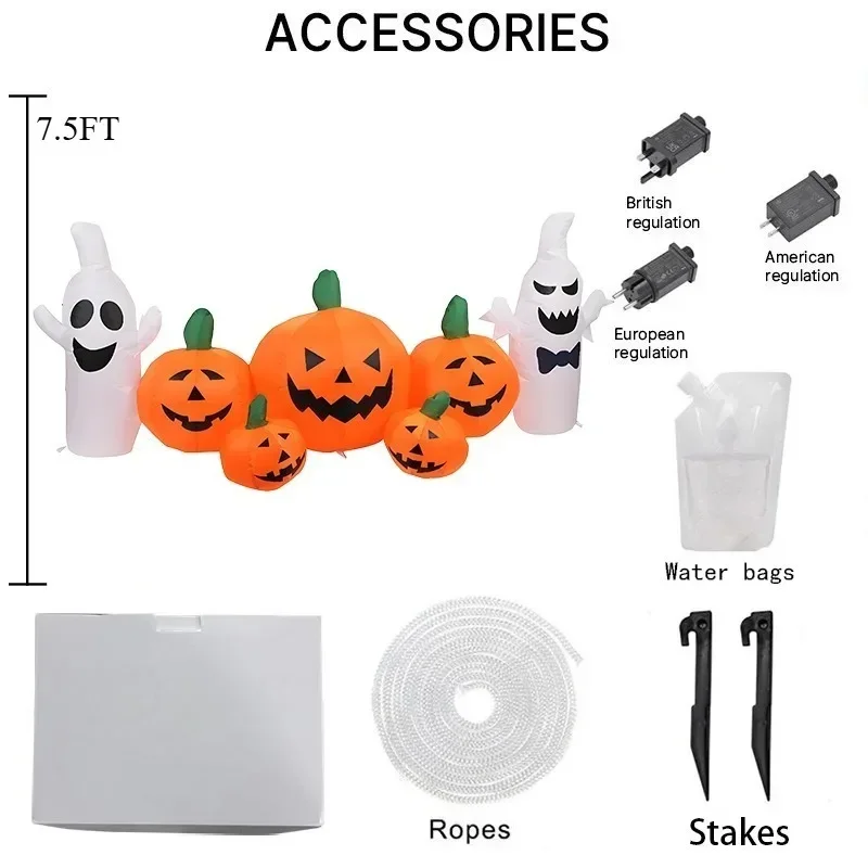 2.3 متر/7.5FT لعبة قابلة للنفخ اليقطين شبح مجموعة في الهواء الطلق حديقة ساحة الحديقة ديكور هالوين ديكور نفخ نموذج المدمج في أضواء LED