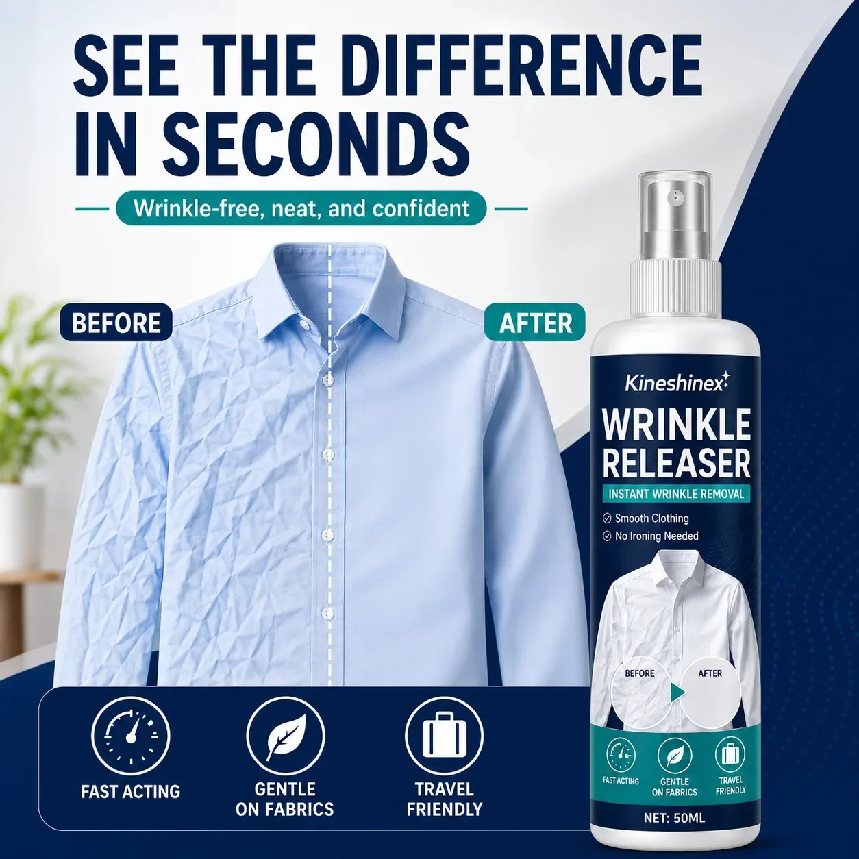 100ml Anti Static Spray Clothes Wrinkle Remover Fabric Softener Crease Resistant Iron Free Garment Care