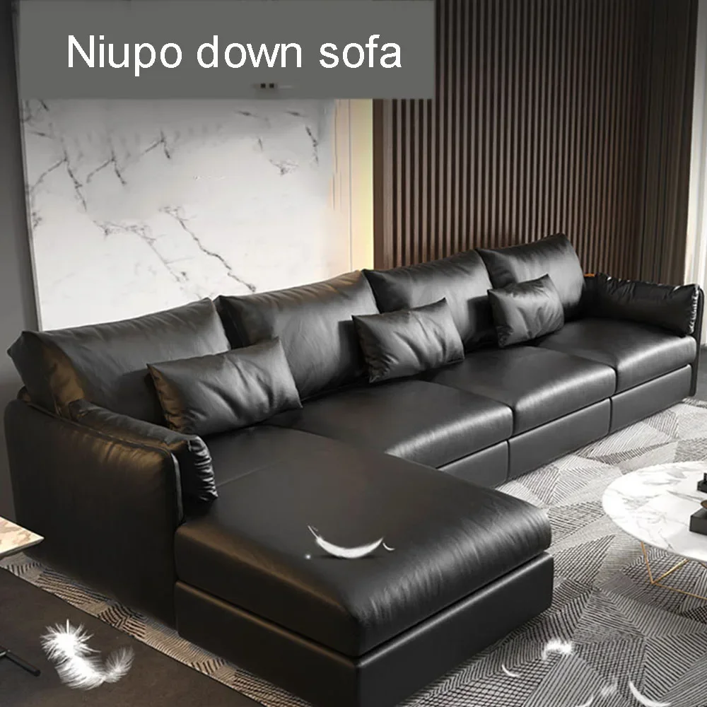 

Italian high-end atmosphere leather sofa minimalist light luxury real wood layer living room furniture