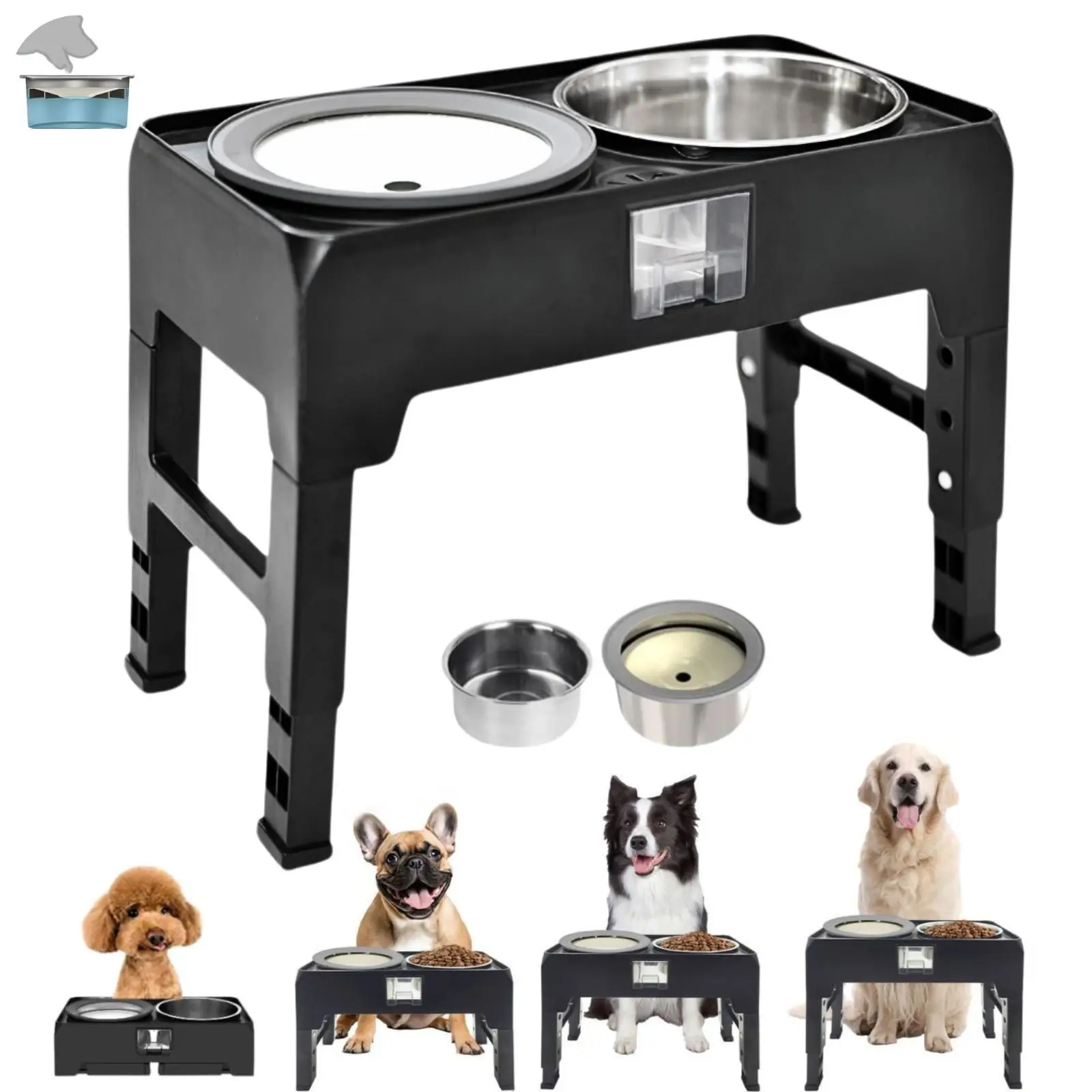 Elevated Pet Feeder Stand With Stainless Steel Double Bowls, 4 Height Adjustable Non-slip Raised Dog Feeder For Large Dogs!