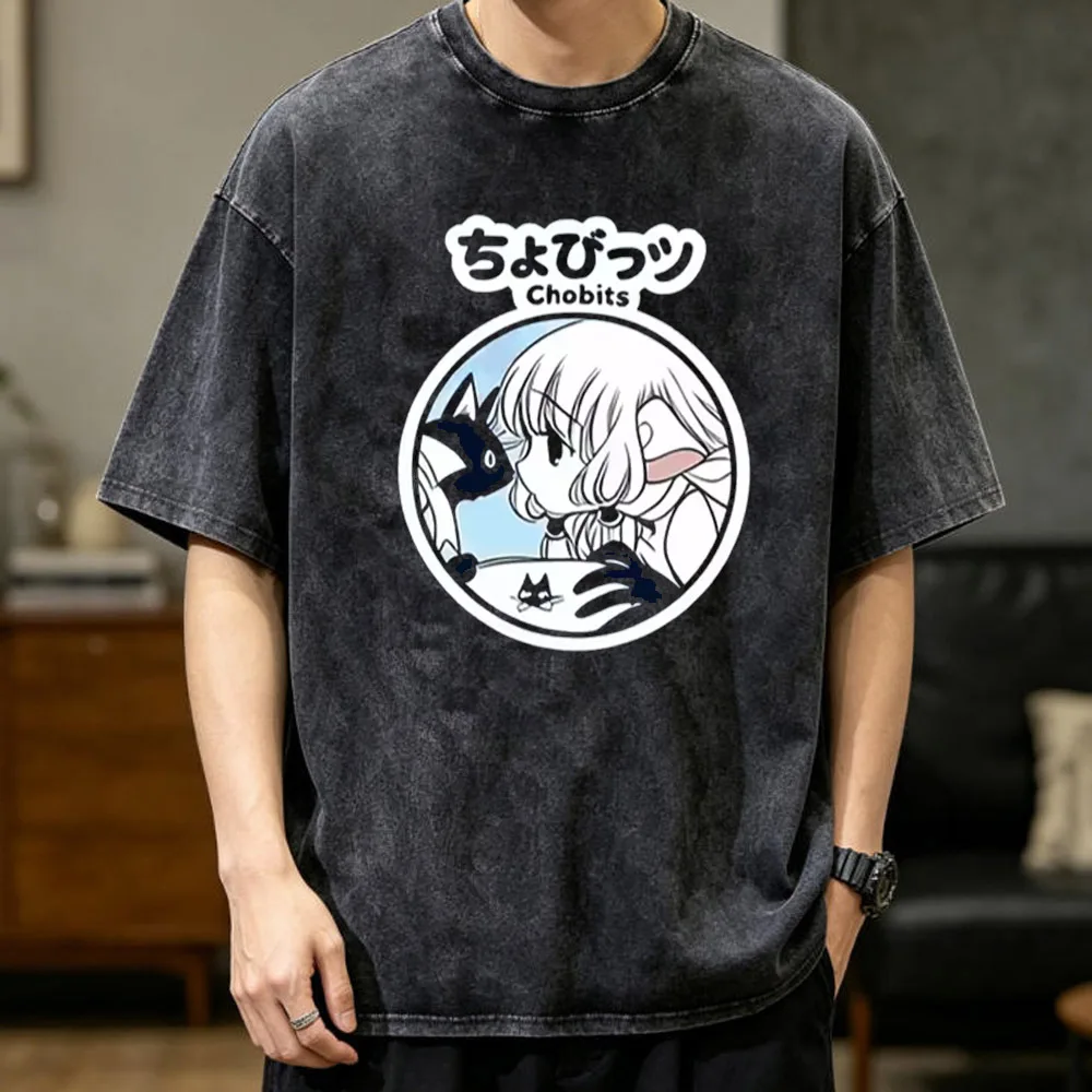 Chobits Vintage Washed cotton t shirt teen University hip hop anime Classic Colorful Pastel t-shirt 2000s women hip hop Vintage