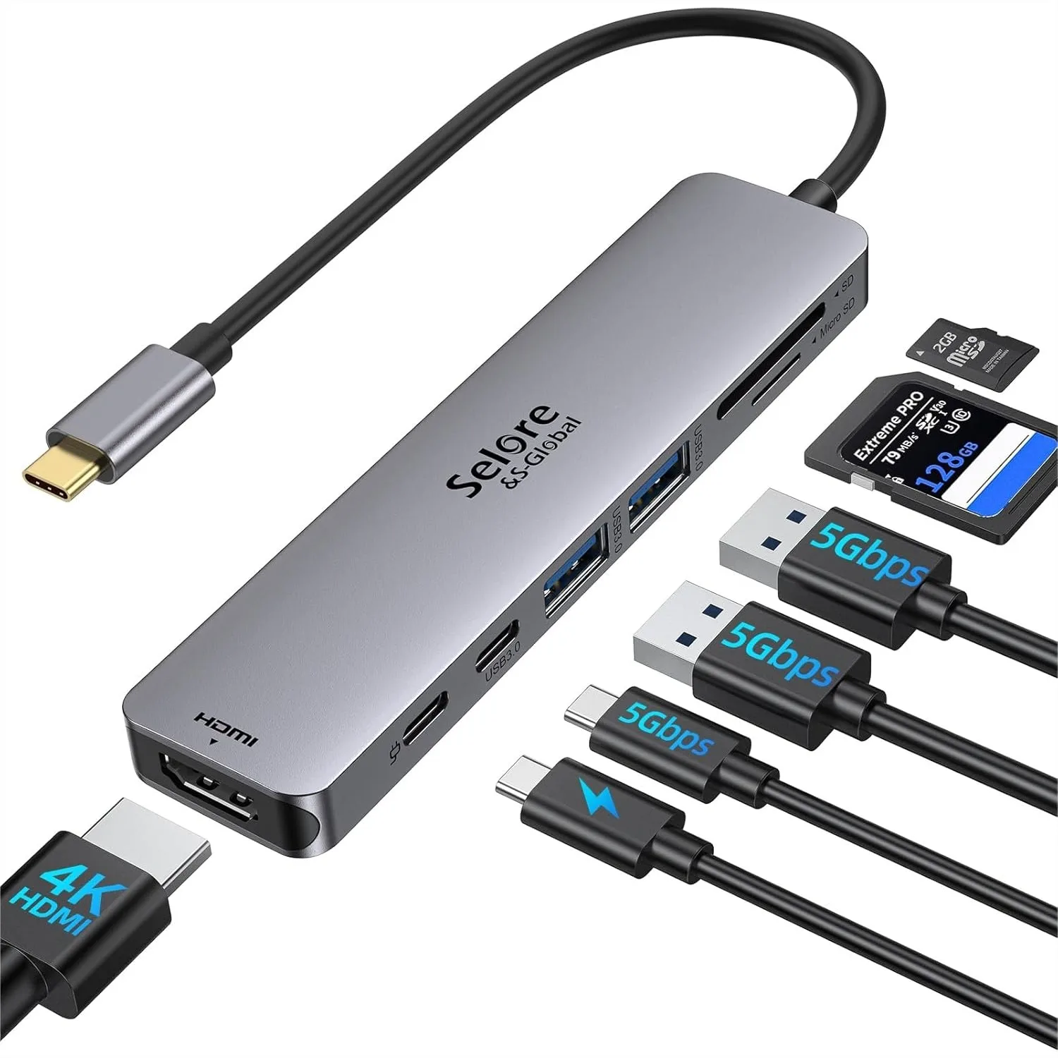 

USB C Hub HDMI Adapter 7 in 1 for MacBook Pro/Air, 4K@60Hz, 100W PD, SD Card Reader