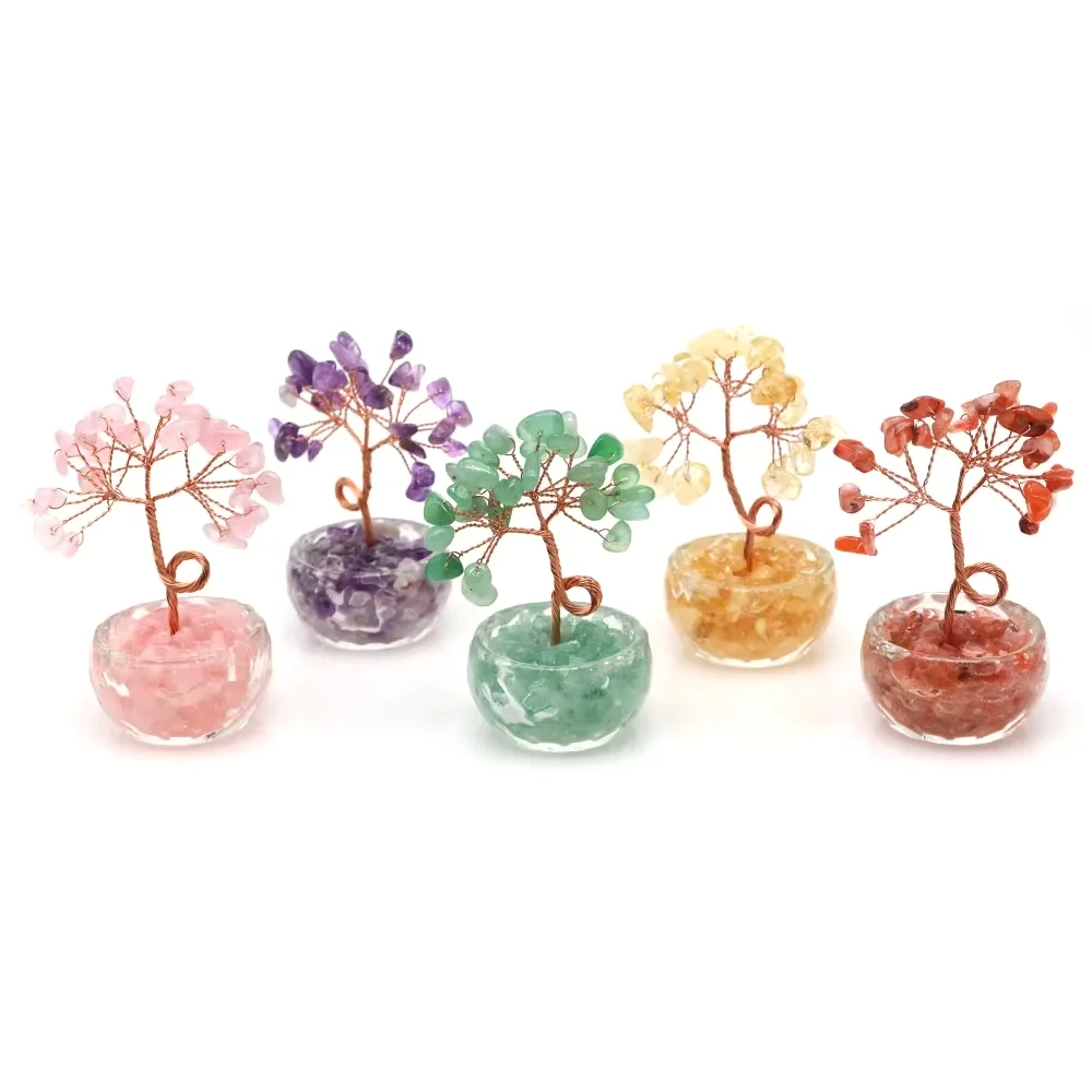 Natural Crystal Tree of Life Handmade Money Trees Copper Wire Amethyst Quartz Gravel Reiki Stones Home Feng Shui Lucky Decor