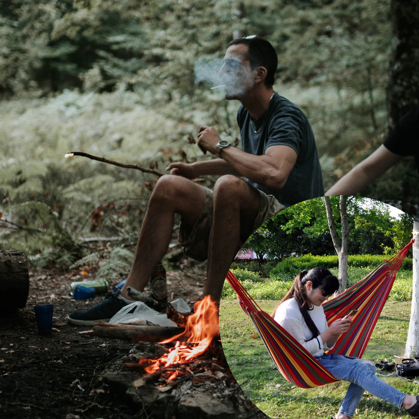 

Single Person Safe Lightweight Outdoor Camping Travel Hanging Sleeping Bed Backpacking Swing Fashion Canvas Hammock Bed