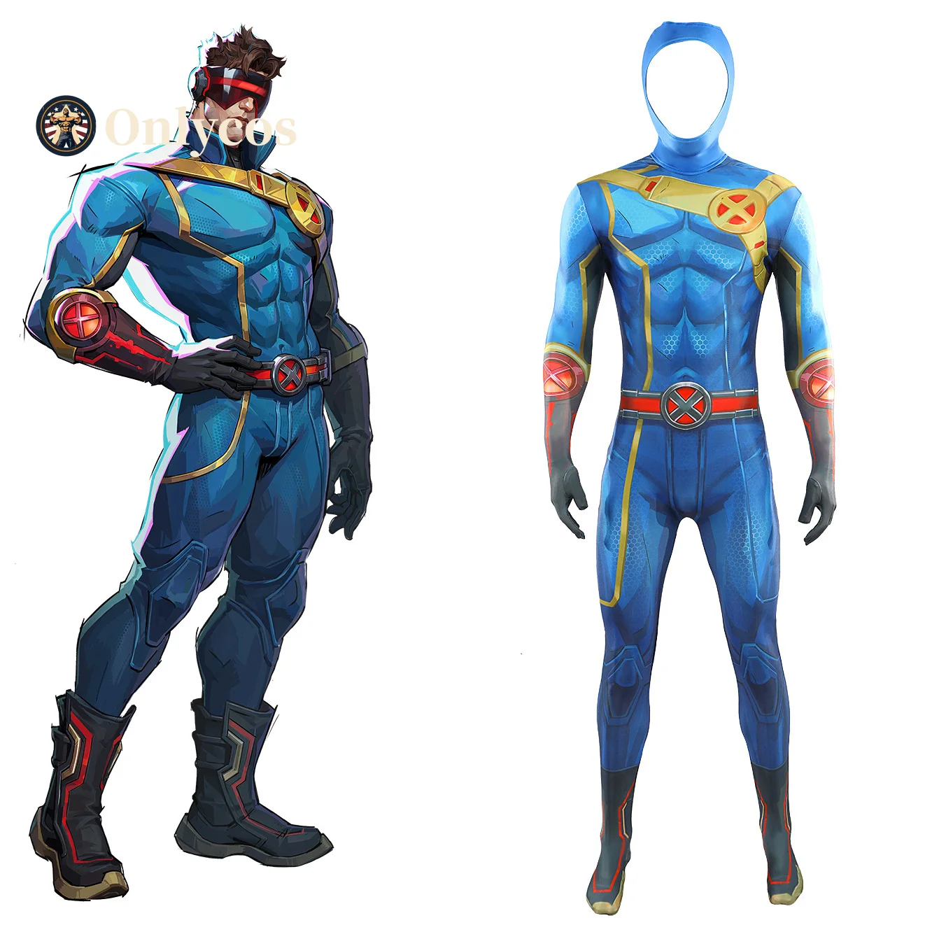 Rivals Cyclops Scott Summers Traje de Cuerpo Entero 3D Zentai para Hombre, Disfraz de Halloween, Onlycos
