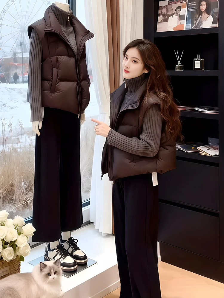 

Модный свободный женский комплект из двух предметов: зимнее хлопковое пальто на молнии с длинным рукавом, высокого качества, повседневное, приталенное, коллекция 2026