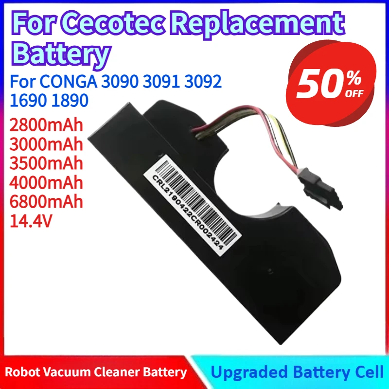 

New 6800mAh 14.4V Battery for Cecotec Replacement for CONGA 3090 3091 3092 1690 Robot Vacuum Cleaner Accessories Spare Parts