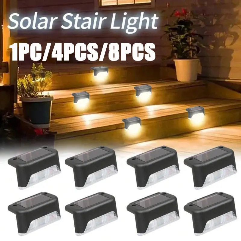 1PC/4PCS/8PCS Warm White LED Solar Step Lamp Waterproof Solar Deck Stair Outdoor Garden Lights for Garden Decoration