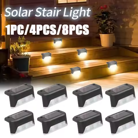 1PC/4PCS/8PCS Warm White LED Solar Step Lamp Waterproof Solar Deck Stair Outdoor Garden Lights for Garden Decoration