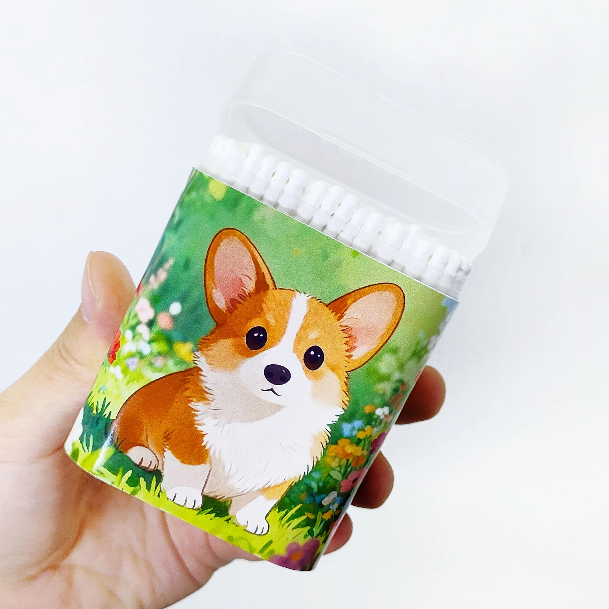 200개 반려견 코기 테마 면봉 이중 헤드 달팽이 모양 얇은 막대 면봉 다용도 사용