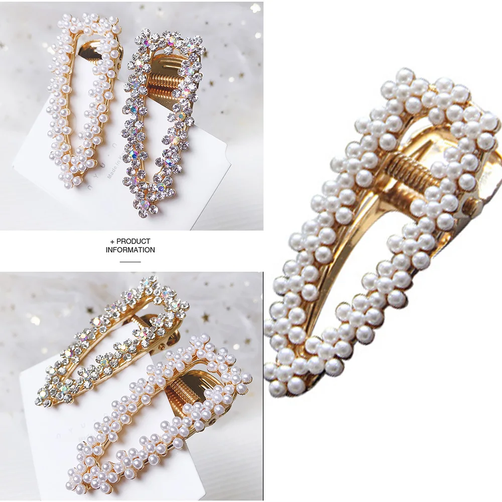 Korea Shiny Crystal Rhinestones Hairpins Geometric Waterdrop Imitiation Pearl Hair Clips Hair Accessories