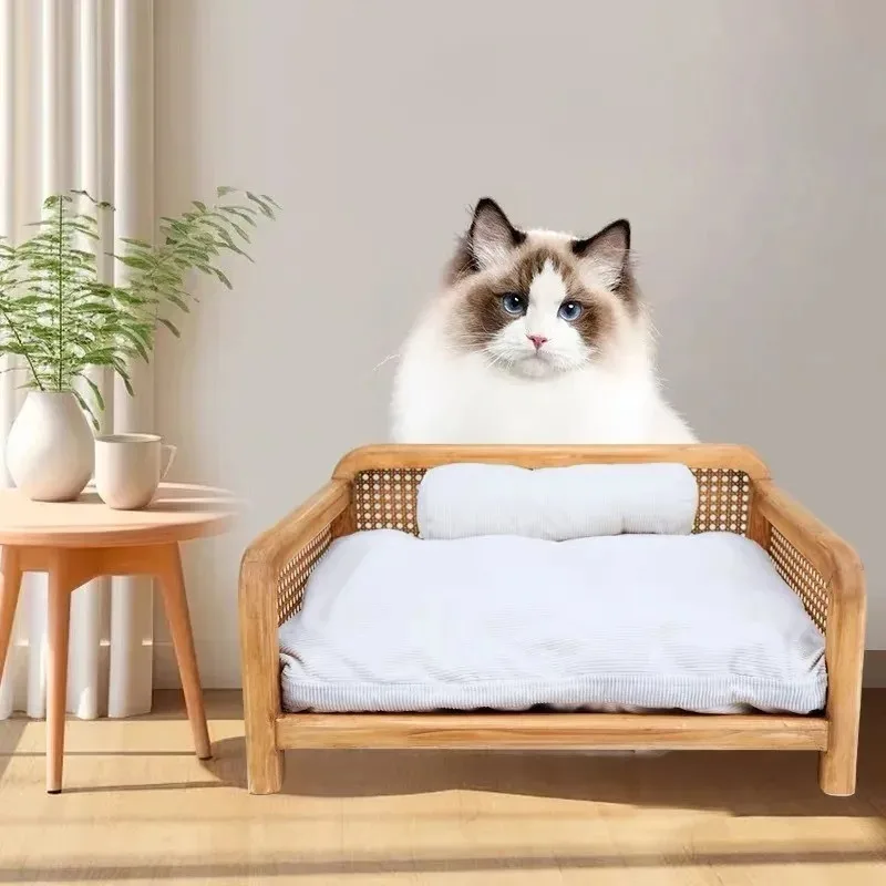 

Solid Wood Pet Bed Sofa Breathable Waterproof and Moisture-proof Cat Beds and Furniture Easy Clean Cat Accessories Supplies