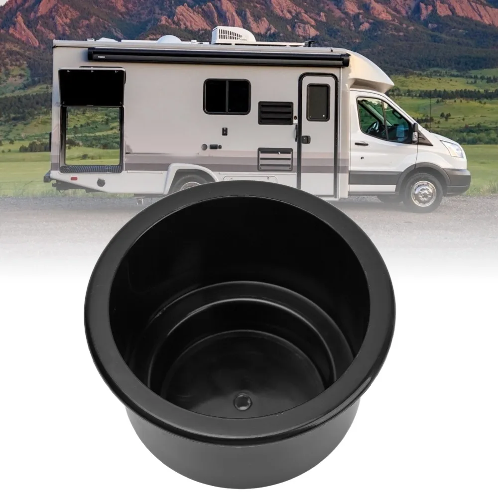 Easy Clean Black Cup Holder Drain Hole Smooth Surface Recessed Drink Holder White Insert Drink Holders Truck Use